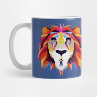 Lion Art in flaming Bright Colours on a Blue Background Mug